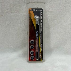 Ford Pen Style Auto Vehicle Car Tire Pressure Gauge 10-50 PSI & Valve Stem Caps